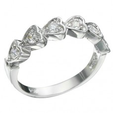 Rhodium Hearts Brilliant Clear CZ Ring 